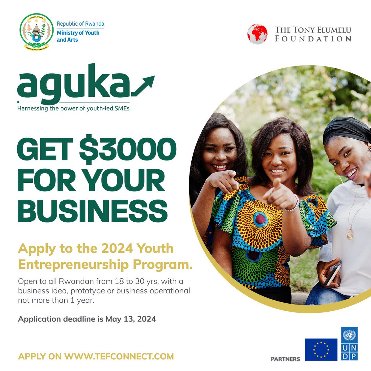 In partnership with @EUinRW, @RwandaYouthArts & @TonyElumeluFDN, we are helping many young people to kick start their start-up journey, upon which they are able to design solutions for their community. Share this opportunity widely! tefconnect.com. #UNDPEUPartnership20…