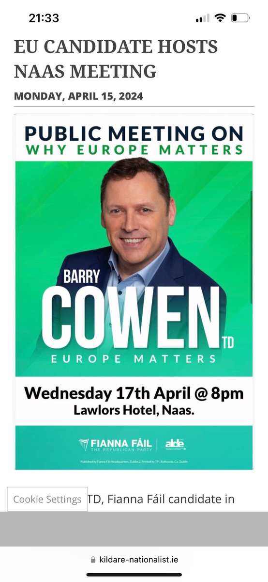 🚨🚨 Tonight 🚨🚨 I’m hosting a “Why Europe Matters” 🇪🇺Town Hall meeting in Naas, all welcome to attend at Lawlors Hotel at 8pm Guest speakers on the night will be ex @IFAmedia Deputy President @brianrushe81 & @Sinead_Ronan, CEO of @ChamberKildare. Chair will be @lawlessj 🤝