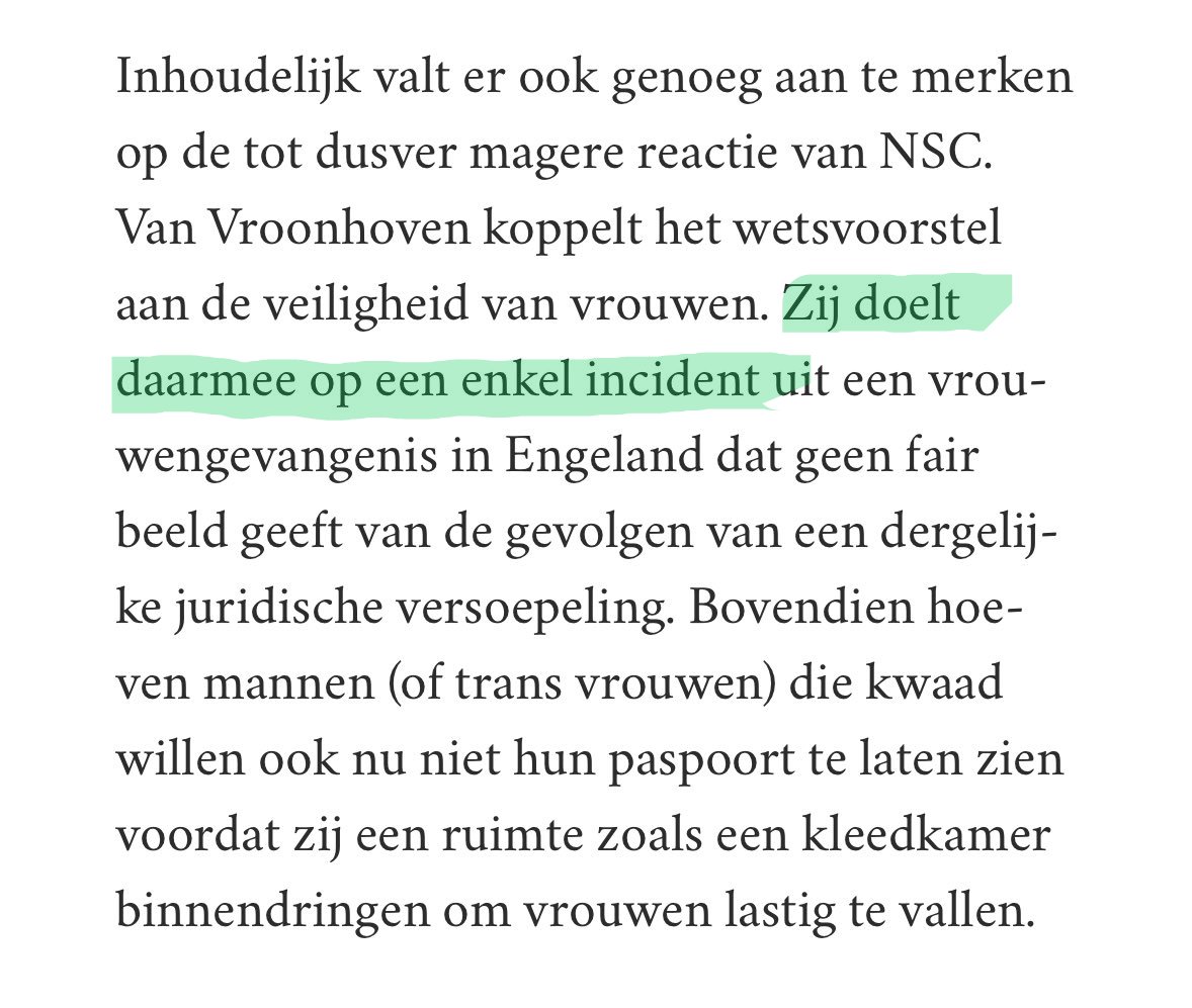 Zeg @volkskrant, wat denken jullie van een rectificatie? Inmiddels is het niet eens meer verwijtbare onwetendheid om te beweren dat kritiek op de Transgenderwet is gebaseerd op 'een enkel incident', maar gewoon een kwaadaardige leugen.

voorzij.nl/incidentenover…