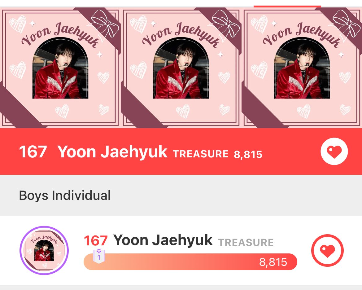 [🗳️] CHOEAEDOL DAILY We are currently at rank 167 🌟 DO NOT BREAK BANNER! Vote directly on the community for Yoon Jaehyuk. Collect ever hearts for his charity fair & we also have an on-going AD FAN SUPPORT, drop your diamonds for YJH! #윤재혁 #YOONJAEHYUK @treasuremembers