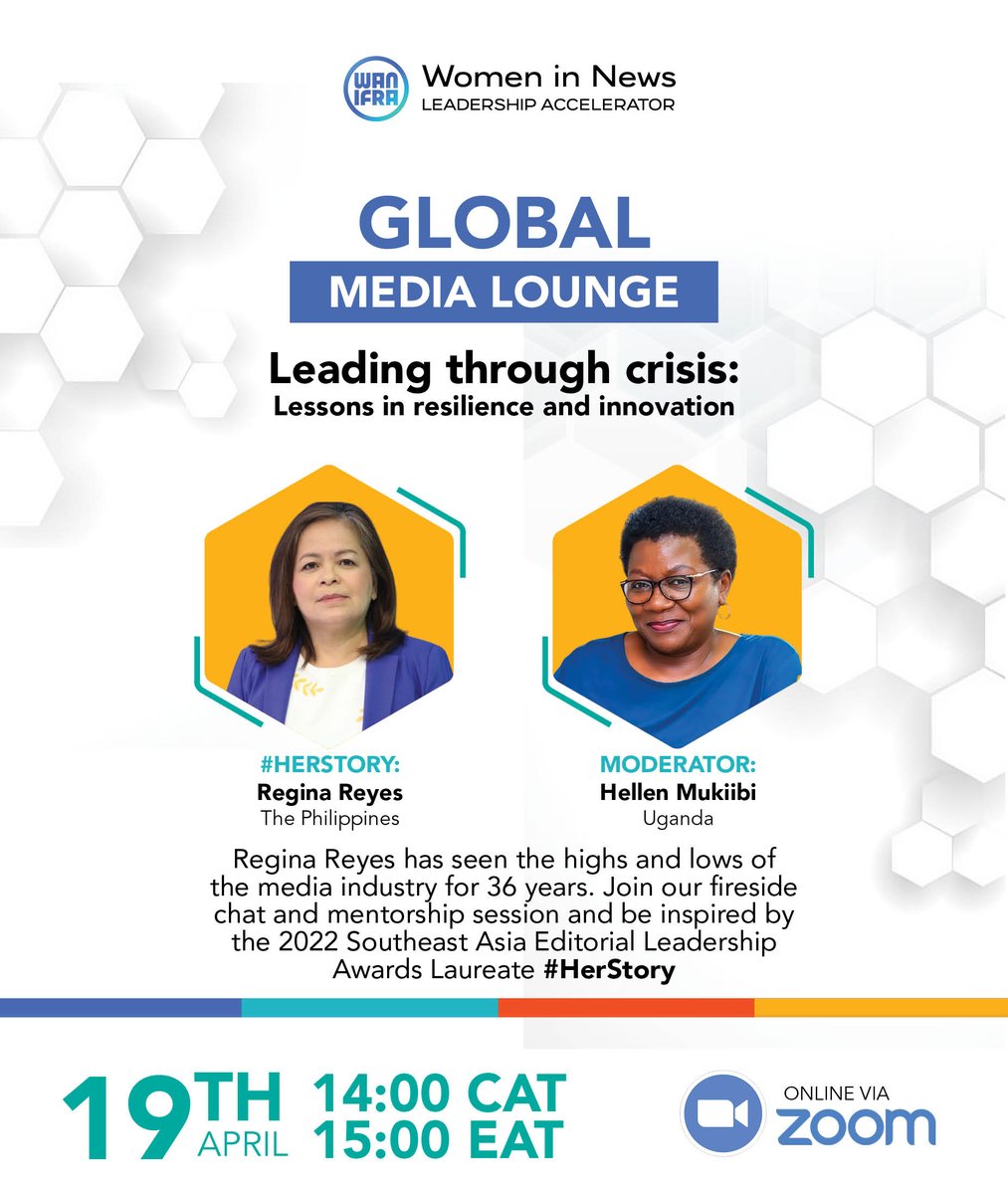 WanifraWIN's tweet photo. 🚨 Our WIN #Media Lounge is going global! Our first session is with the amazing @gingreyes 🇵🇭 - the 2022 WIN Editorial Leadership Award Laureate for Southeast Asia, a recognition of her exemplary newsroom contribution!

You want to be in THIS room! https://t.co/CU2I0sSfRl https://t.co/apOdlwfKNM