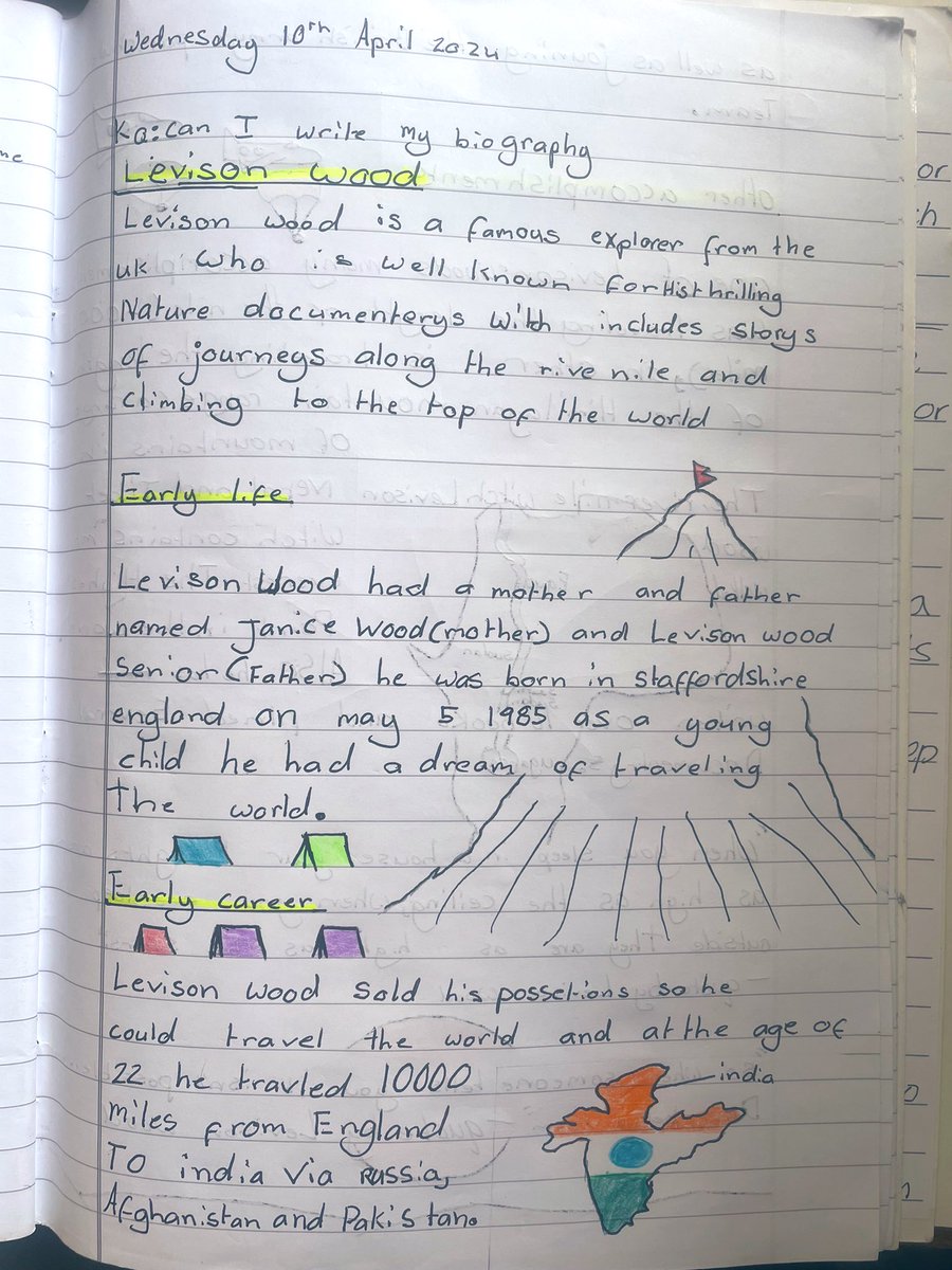 Amazing biographical writing to introduce our new class book, Incredible Journeys by @Levisonwood @theliteracytree #teachertwitter #incrediblejourneys #english