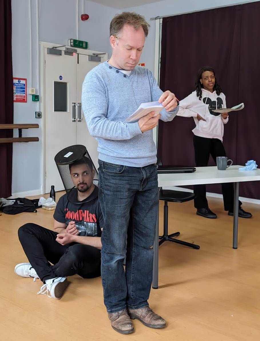 Rehearsals in full swing for sparkling new office comedy AS IT COMES! @AnvilArts Thu 25-Sat 27 April & it’s looking great fun! Which hapless marketing guy will keep his job? Will new CEO Diana fly in from the Caymans? Will whizz-kid Arun clock boss Jenny is after him? Hysterical!