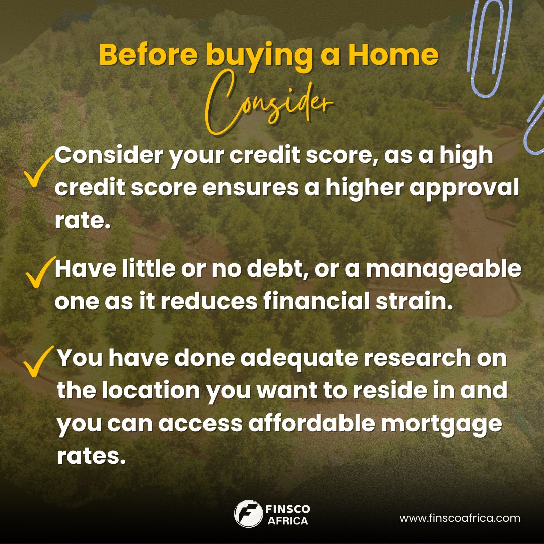 On #financefriday which factors should you consider when purchasing / building a home.
#FinscoAfrica #Ownwithus