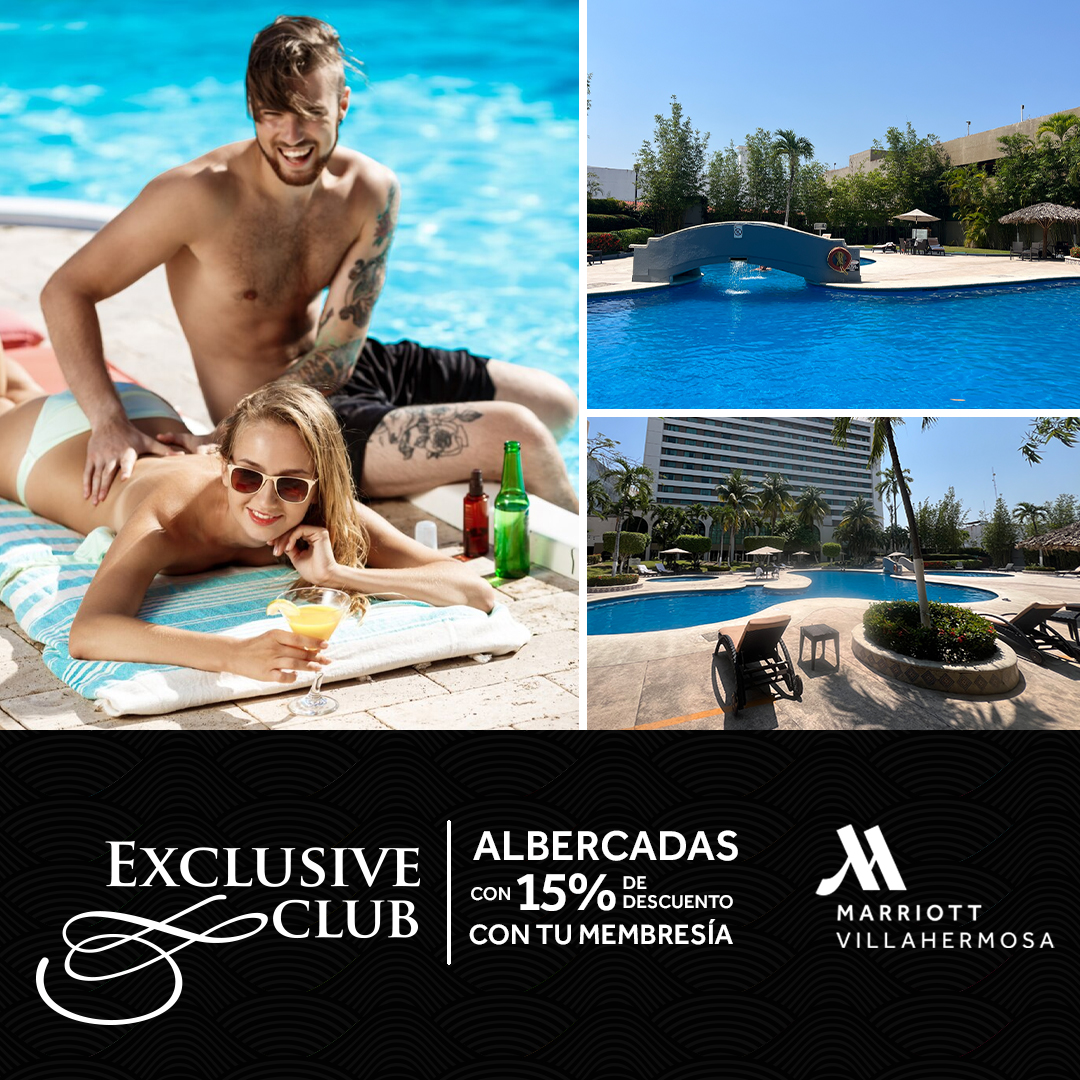 🌟¡Exclusivo para nuestros miembros #ExclusiveClub!🌟
Celebra tu #albercada en #MarriottVillahermosa y disfruta de un descuento del 15%. 🏊‍♂️
Sumérgete en la diversión y el lujo que solo nosotros podemos ofrecer. 🎉
Contáctanos para más información. 🌞
 #MarriottHotels 🐣🏨