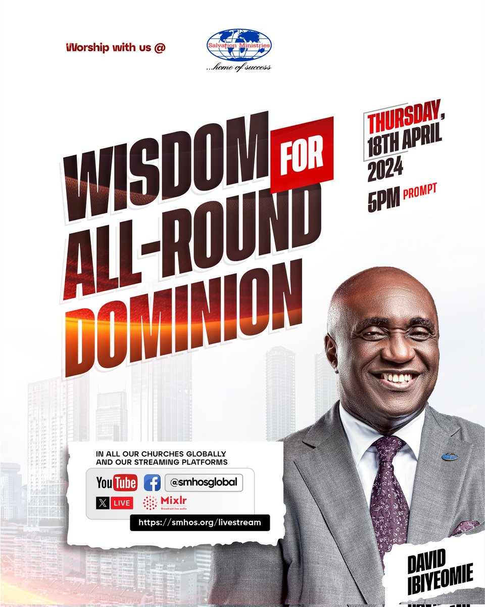 Wisdom is essential for fulfilling the dominion mandate of the end-time Church. Without it, our influence on the world is limited.

Join us for tomorrow's Midweek Service where we will explore the Wisdom found in God's Word for our all-encompassing influence and impact. 

#SMHOS