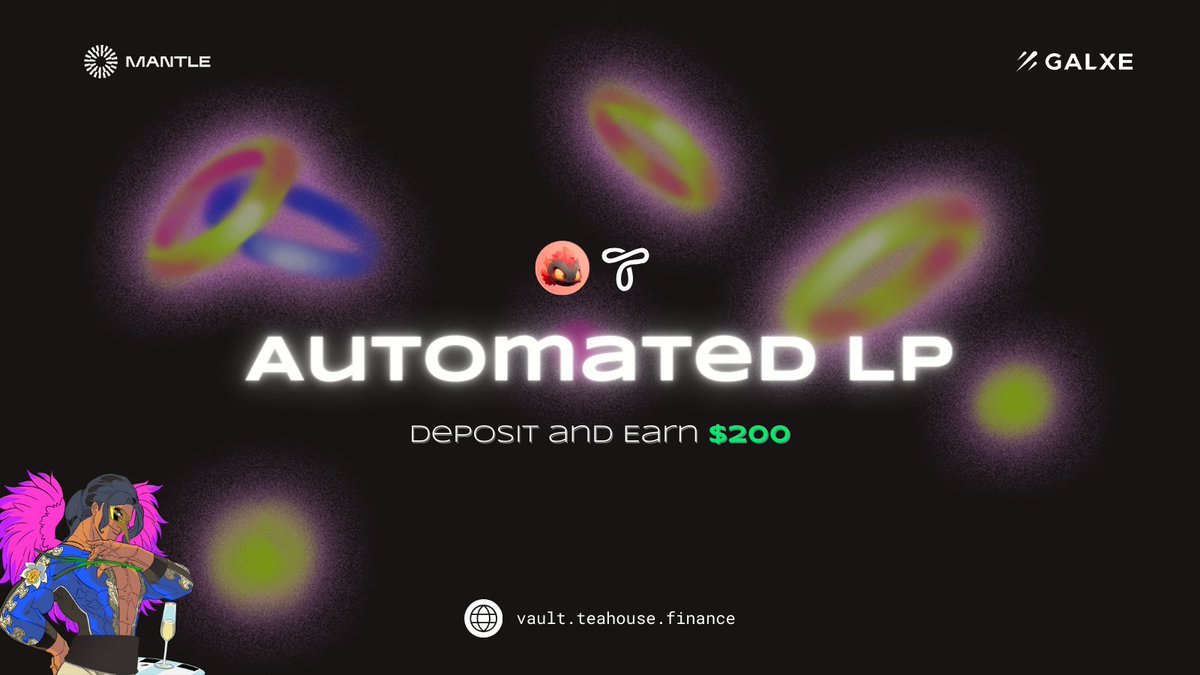 TeahouseFinance's tweet photo. Teahouse + @Agnidex  = $400 USDT!💫

Just finished the task on @Galxe for the giveaway—there's a $200 USDT prize pool up for grabs!🧧

-

Experience Automated LP with Teahouse Strategies on @Agnidex ✨ 

You can now easily enjoy automated liquidity management with @TeahouseFinance on @Agnidex
 !⚡

Click “Teahouse ↗️ ” at the upper right of @Agnidex
 dApp’s integrated liquidity pool to start.

-

Teahouse tasks: https://t.co/FjmzWE7NIK

@Agnidex tasks: https://t.co/law2KZY7Df