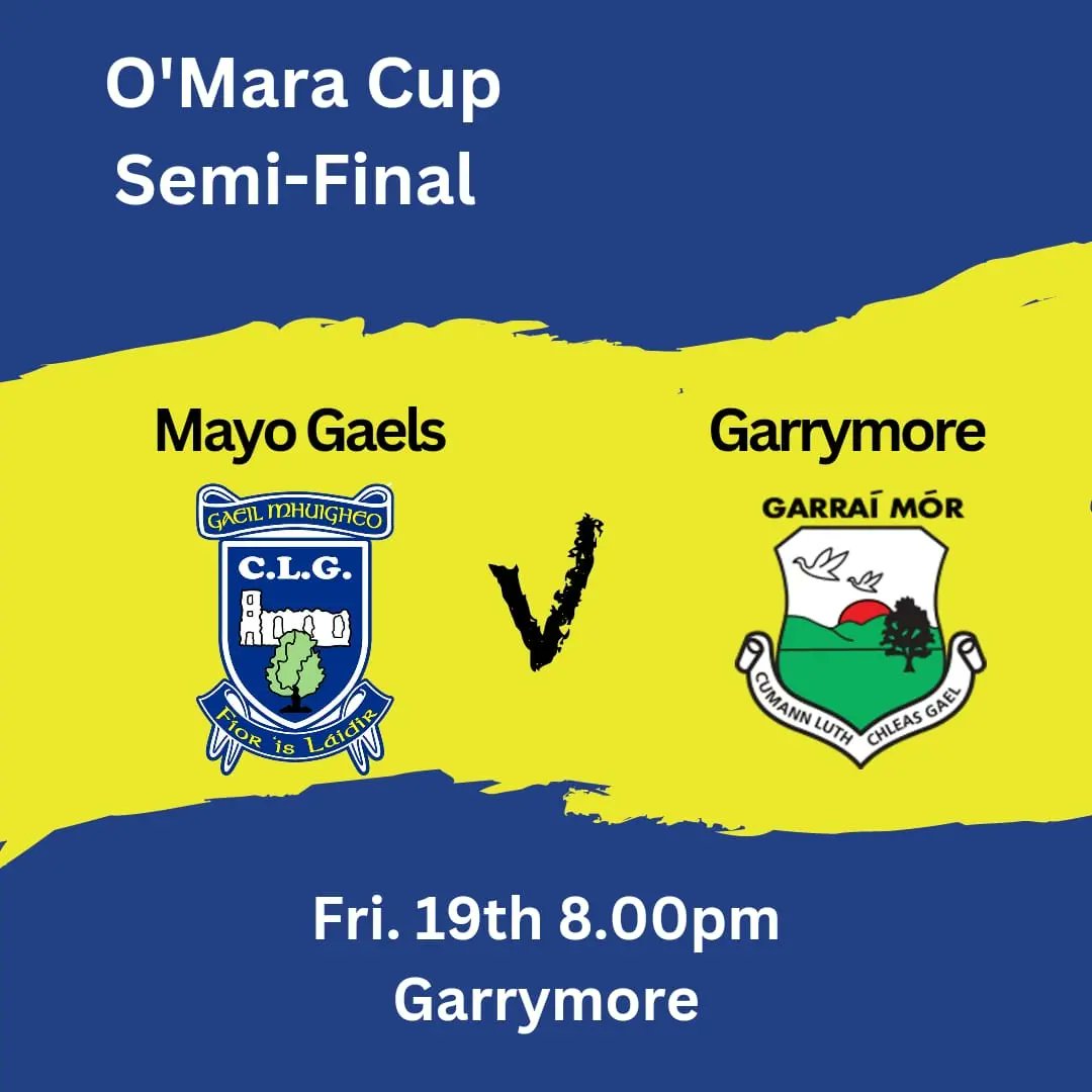 THIS WEEK'S FIXTURE.
@BallyhaunisGAA
@KiltimaghGAA @Garrymoregaa 
@mayo_south @stcolmanscu 
@MayoGAA @KevemMedia 
#irishlanguage