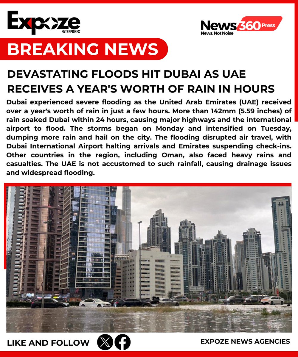 #BREAKING: Devastating Floods Hit Dubai as UAE Receives a Year's Worth of Rain in Hours

#DubaiFloods #UAEWeatherCrisis #RainDisaster #ExtremeWeather #ClimateEmergency #FloodAlert #EmergencyResponse #NaturalDisaster #CrisisManagement #RescueOperations #DisasterRecovery #UAEFloods