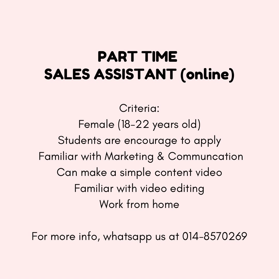 Hai girls!😍 Whoever yang nak buat part time with us, boleh whatsapp kita for more details. Focus on student or sesiapa yang nak cari duit tepi😉 @MauKerjaMY @Oh_KerjaKosong @kerjakosong123 @kerjakosongsa wasap.my/60148570269/Hi…!