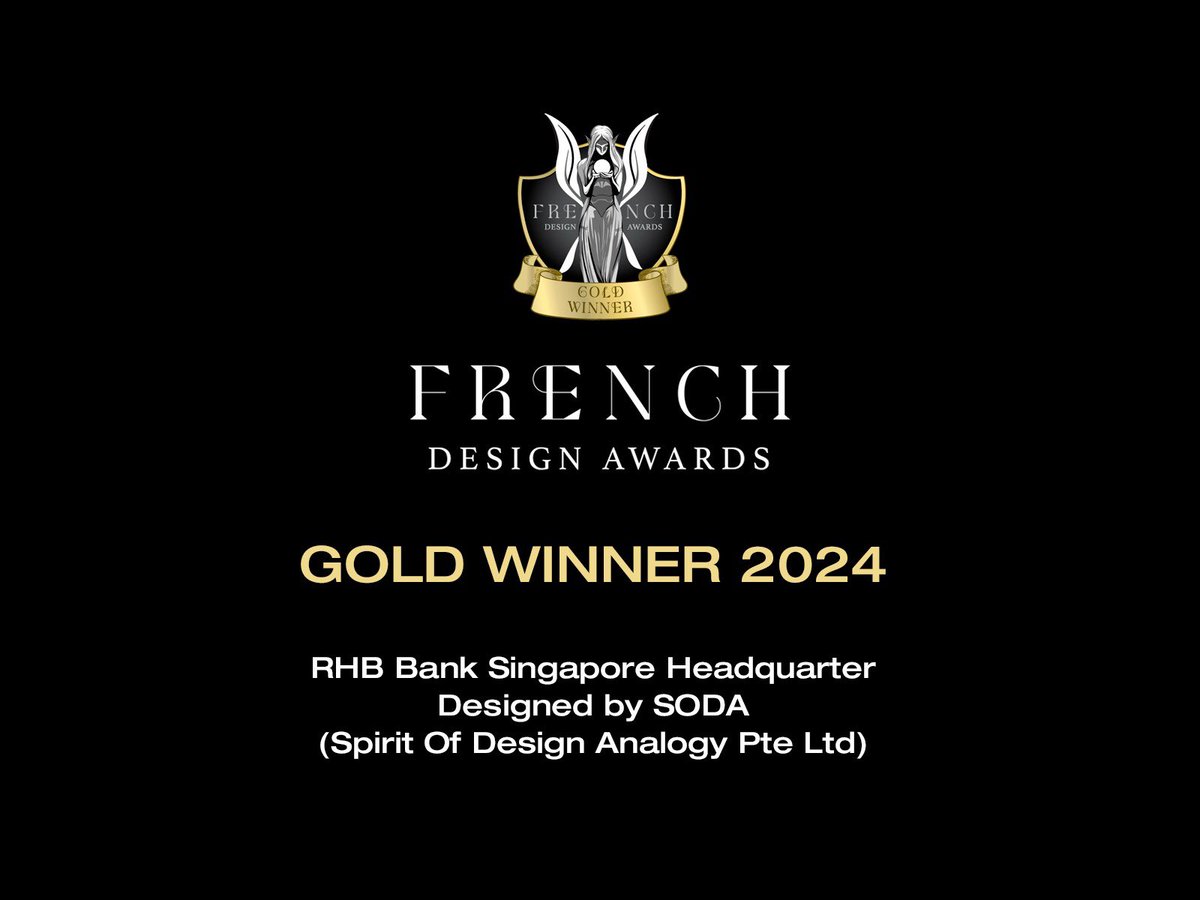 #sodasg We are stoked to share we’ve won the Gold Award at the #FrenchDesignAwards 2024! Our project, RHB Bank Singapore Headquarters, has been recognized as the top entry in the #InteriorDesign category among hundreds of submissions.

#goldwinner #designaward #designconsultant