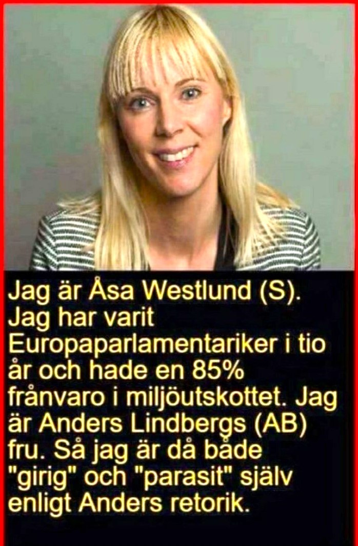 På tal om Sosseriet från TV4 - Anna Kinberg Batra! Knäpptyst när Anders Lindbergs fru plockar ut 2,1 miljoner i Europaparlamentet med kontorsersättning varje år. Det blir 21 miljoner på 10 år men hon är inte där🤡