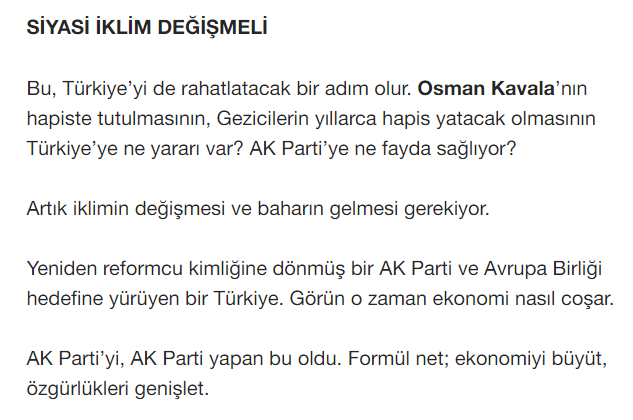 Abdulkadir Selvi de Osman Kavala ve arkadaşlarının iktidar tarafından cezaevinde tutulduğunu itiraf etmiş.