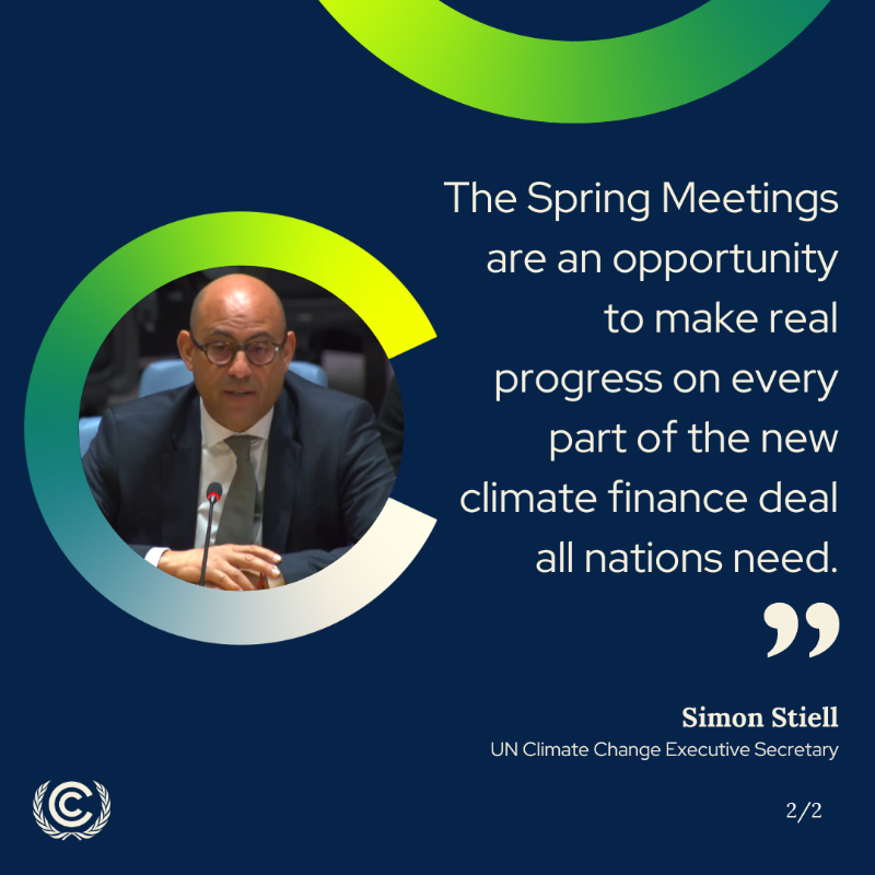 Climate finance drives climate action. The @WorldBank and @IMFNews Spring Meetings are an essential milestone on the way to set a robust and ambitious financial goal at #COP29 in Baku. Climate action is not a cost and a burden. It is an investment in our future.