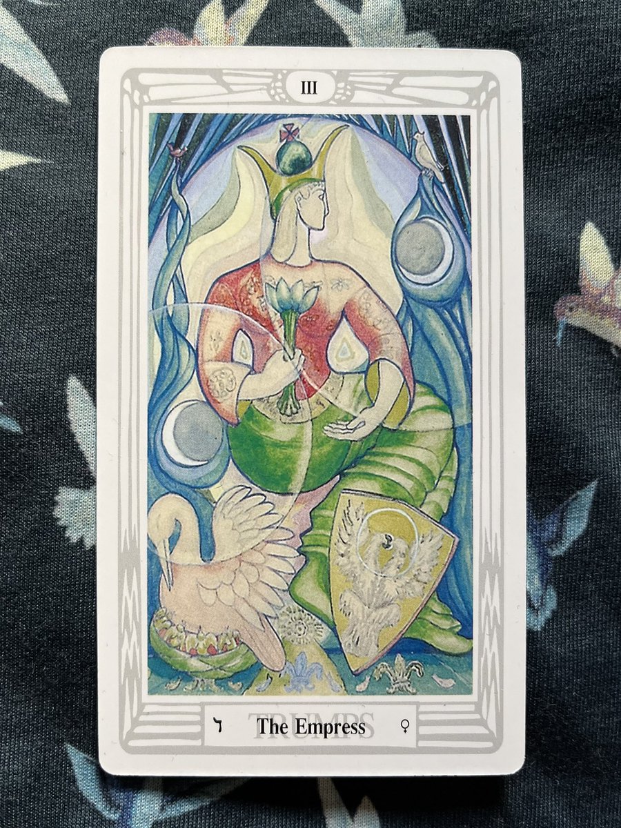 Time for something different - the #Thoth deck! Today’s #CardOfTheDay is #TheEmpress.

Similar to a “standard” #TarotDeck, the Empress represents motherhood but in Thoth that is driven less by nature/mother Earth attributes and more by a strong need to protect and nurture others.