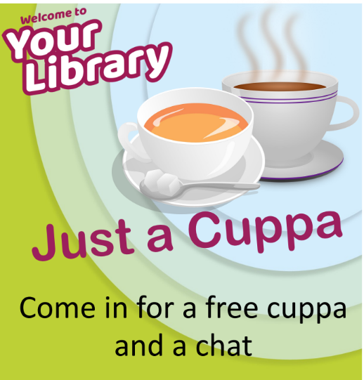 Want to meet new people and get out of the house for an hour? Come along at 2pm for a friendly chat and a free cuppa. #NoLonelyDay #loveyourlibrary📷