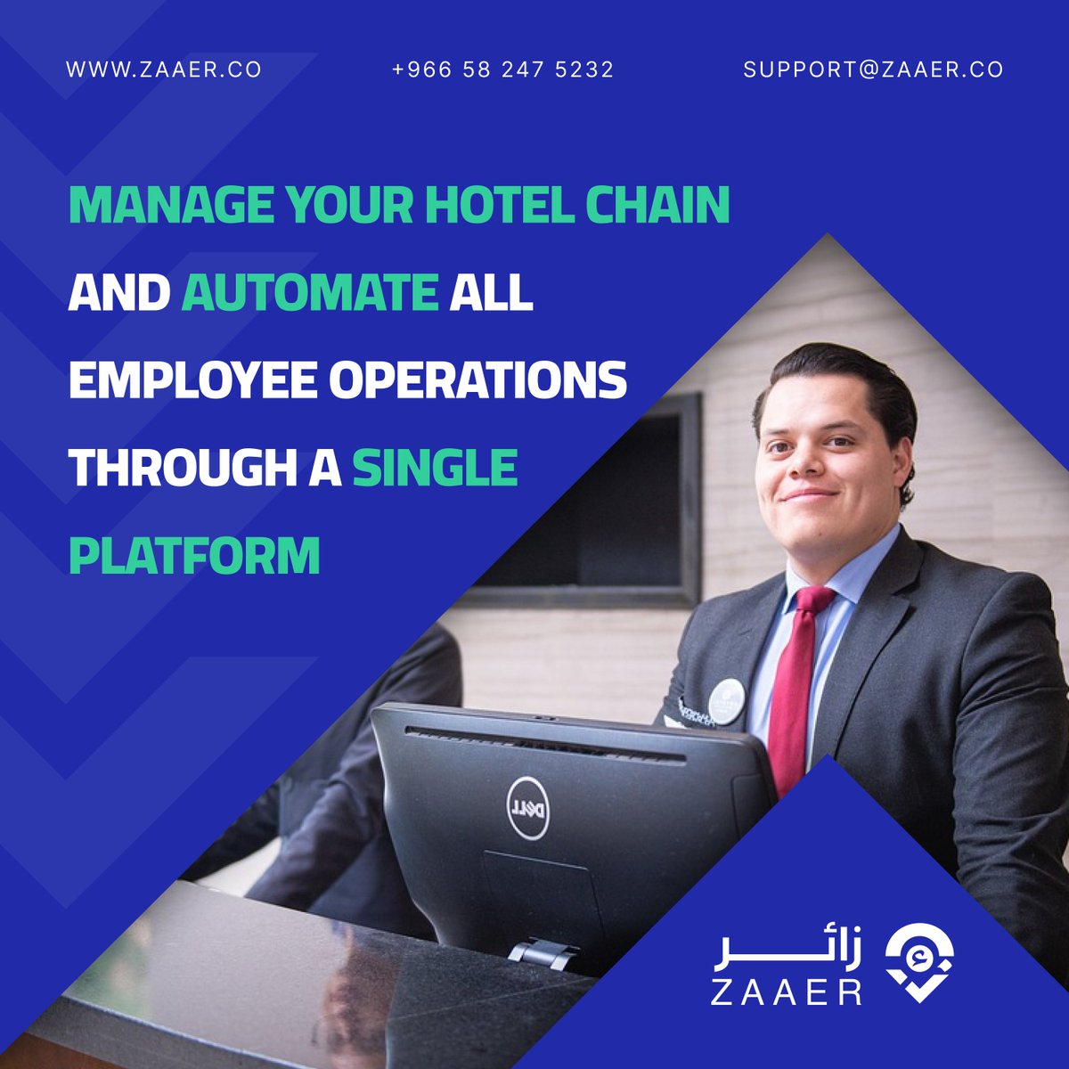 Manage your hotel chain and automate all employee operations through a single platform. #HotelManagement #EmployeeAutomation #Efficiency #ZAAERPMS #SaudiArabia #Vision2030.