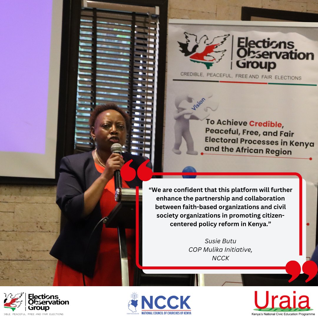 @elogkenya @NCCKKenya @denmarkinkenya @steveogollaw “We are confident that this platform will further enhance the partnership and collaboration between faith-based organizations and civil society organizations in promoting citizen-centered policy reform in Kenya.”
Susie Butu
COP Mulika Initiative,
NCCK
#EyesonElections #NADCOBills