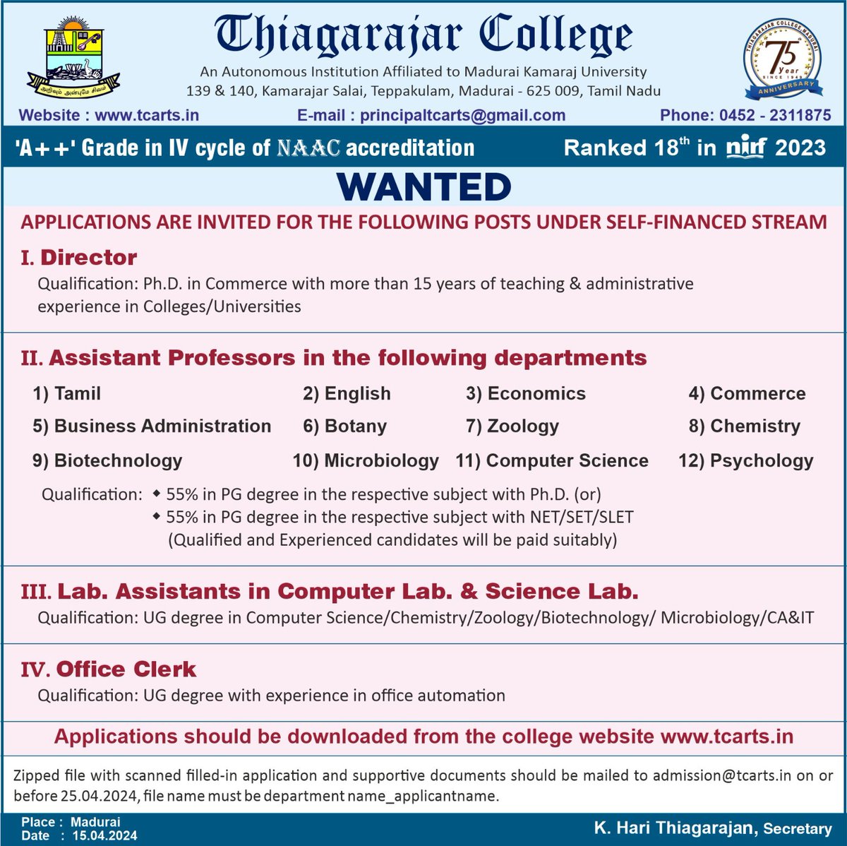🏢Organization: Thiagarajar College
🧑‍💻Position: Teaching & Non Teaching
🎓Qualifications: UG, PG Degree, Ph.d
📍Location: Madurai
🖇 Apply link: tngovjobs.in/04/2024/degree…

For more jobs pls join : telegram.me/tngovjobsin

#JobAlert #JobAlert2024 #jobs #vacancy #employmentnews
