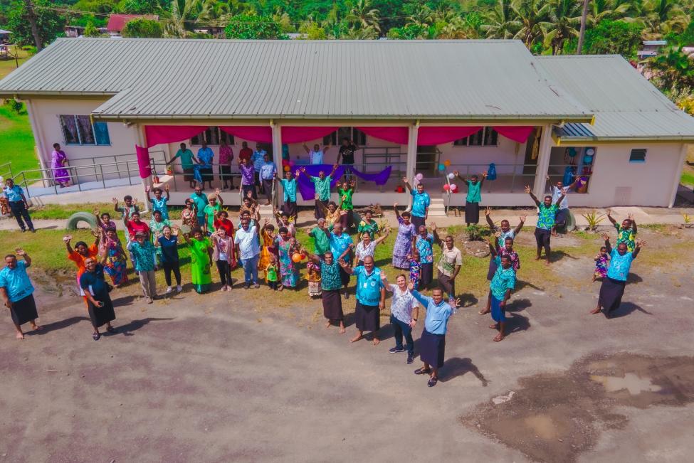 The local community attend the handover of the retrofitted evacuation centre in Natadradave, Fiji. Read more here: bit.ly/3Q7mmPU @IOMFiji