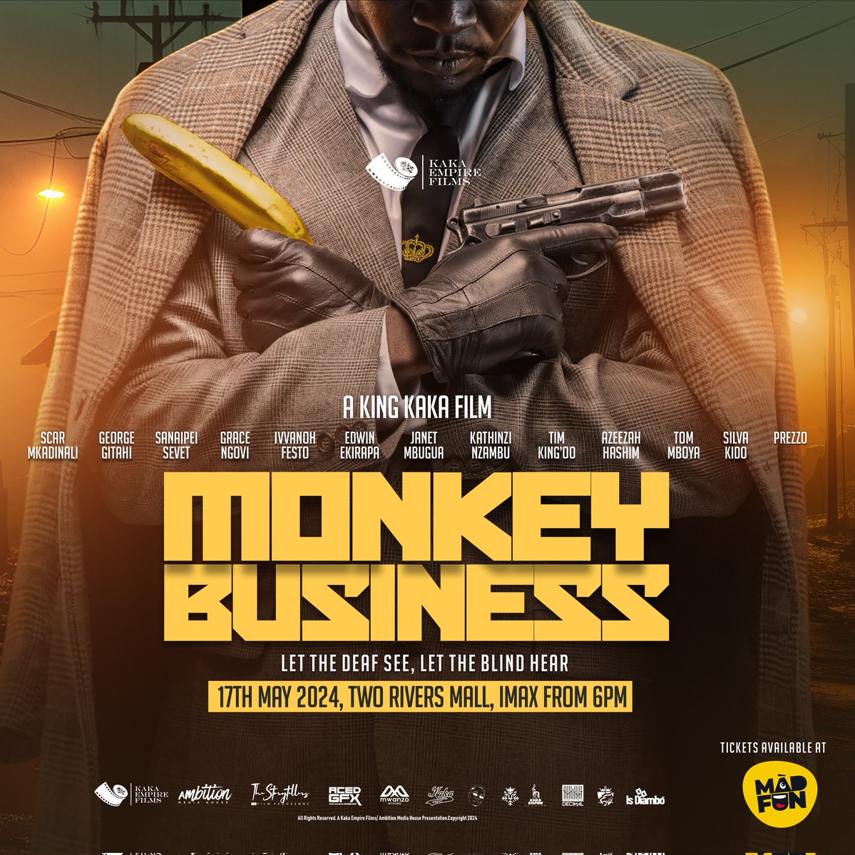 Grab your tickets now at madfun.com/event/monkeybu… and enjoy the show on May 17th at Two Rivers Mall, Imax, with a complimentary beverage in hand. The hype for Monkey Business is through the roof as we gear up for the best local series yet! 🍌 🍌 #kakaempireisthelifestyle