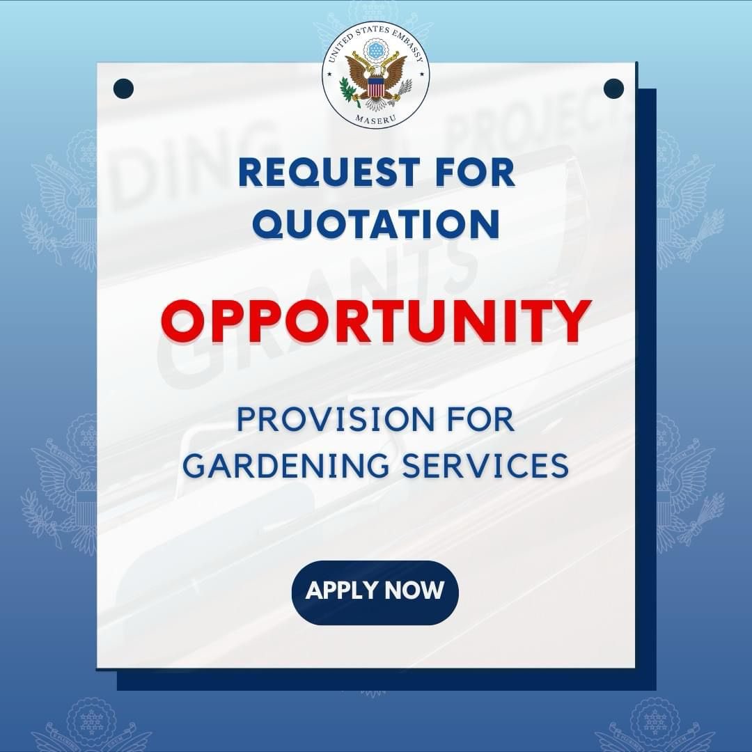 The U.S. Embassy in Maseru hereby invites all interested parties to submit quotations for provision for gardening services at the Embassy. Please click on the link for more details: ls.usembassy.gov/provision-gard…