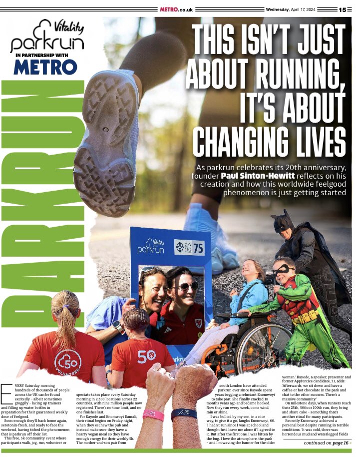 Delighted to step up our partnership with @parkrunUK today with a special supplement inside this morning’s @MetroUK