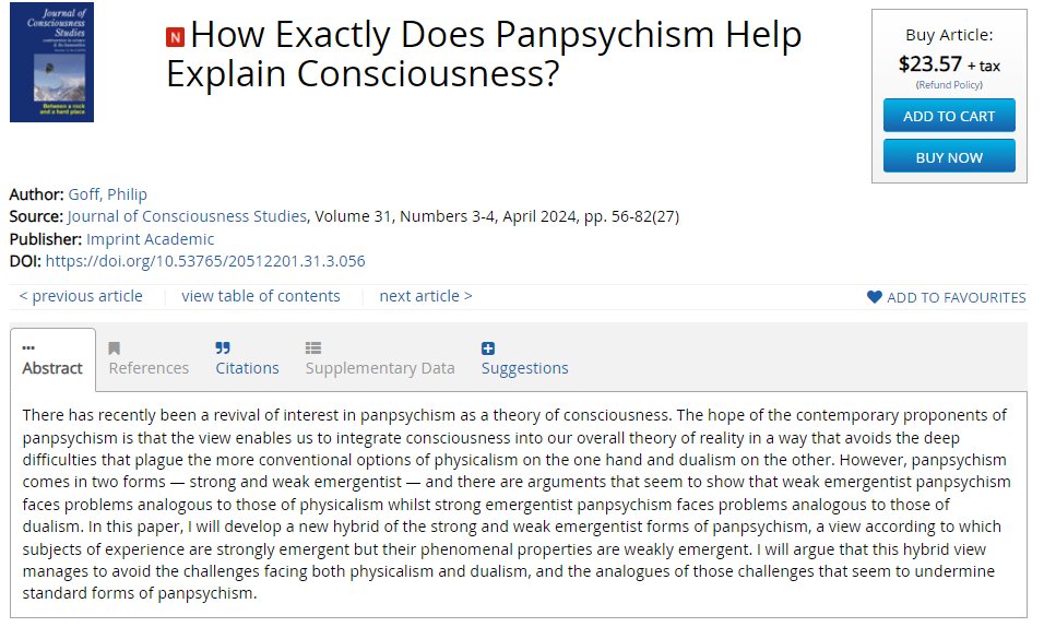 ImprintAcademic's tweet photo. 'How Exactly Does Panpsychism Help Explain Consciousness?' 💭

Read this paper by @Philip_Goff in the latest issue of the Journal of Consciousness Studies now!

🔗https://t.co/W2PeHlV8FM https://t.co/PhS8lqRSXZ