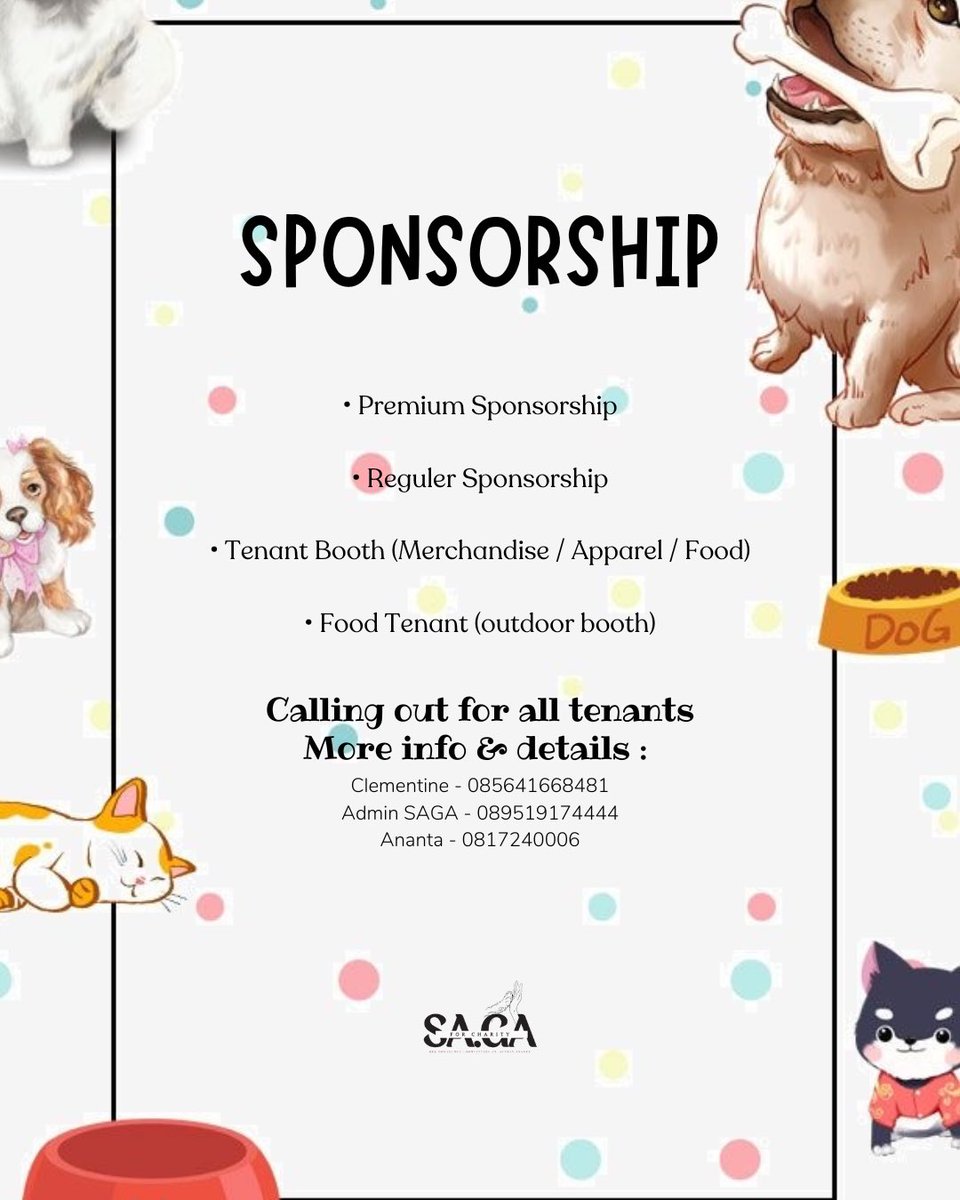 Bagi teman2 yang mau ikut join, jangan sungkan untuk bertanya ya ke CP yang ada ya..

Boleh menjadi sponsorship, tenant booth (food / non food), donatur, ataupun ikut meramaikan acara tsb. We’re very welcome ya guys 🤗

Bagi yg mau bantu repost, thankyou so much ya guys 😄🙏🏻