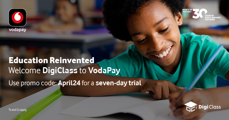 Exciting news! 🎉 We've partnered with DigiClass to offer educational content for ages 1-18! 📚✨ Explore thousands of nursery rhymes, stories, and Grade 1-12 learning videos. Download VodaPay today. bit.ly/3xP84Nu #DigiClass #EducationForAll #VodaPayIt