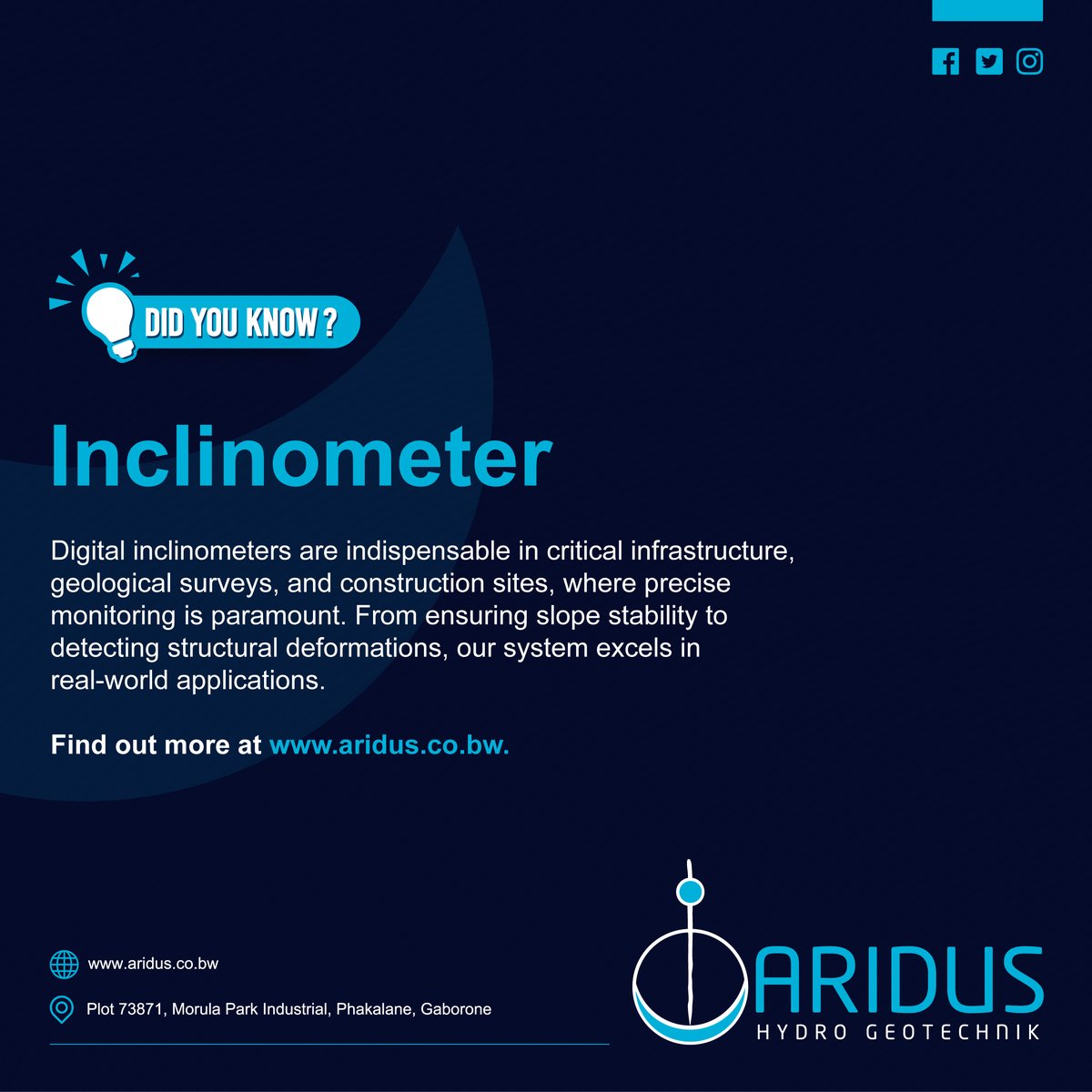 Precision in every angle, explore our digital inclinometers for reliable monitoring.
Find out more at aridus.co.bw.
#DigitalInclinometers #GeologicalSurvey #PrecisionMonitoring
