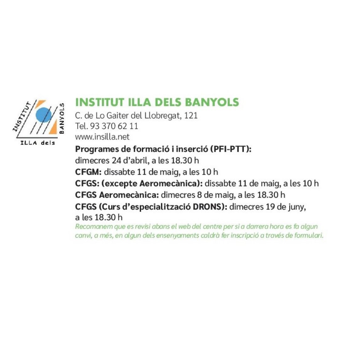 ElPratEducacio's tweet photo. 📢 Atenció! La setmana vinent arrenquen les jornades de portes obertes als dos instituts d'FP de la ciutat!
✍ Anota els detalls!
Més info 👉https://t.co/TDxNZYbslg 

#elprateduca https://t.co/M7mnj0B3wJ