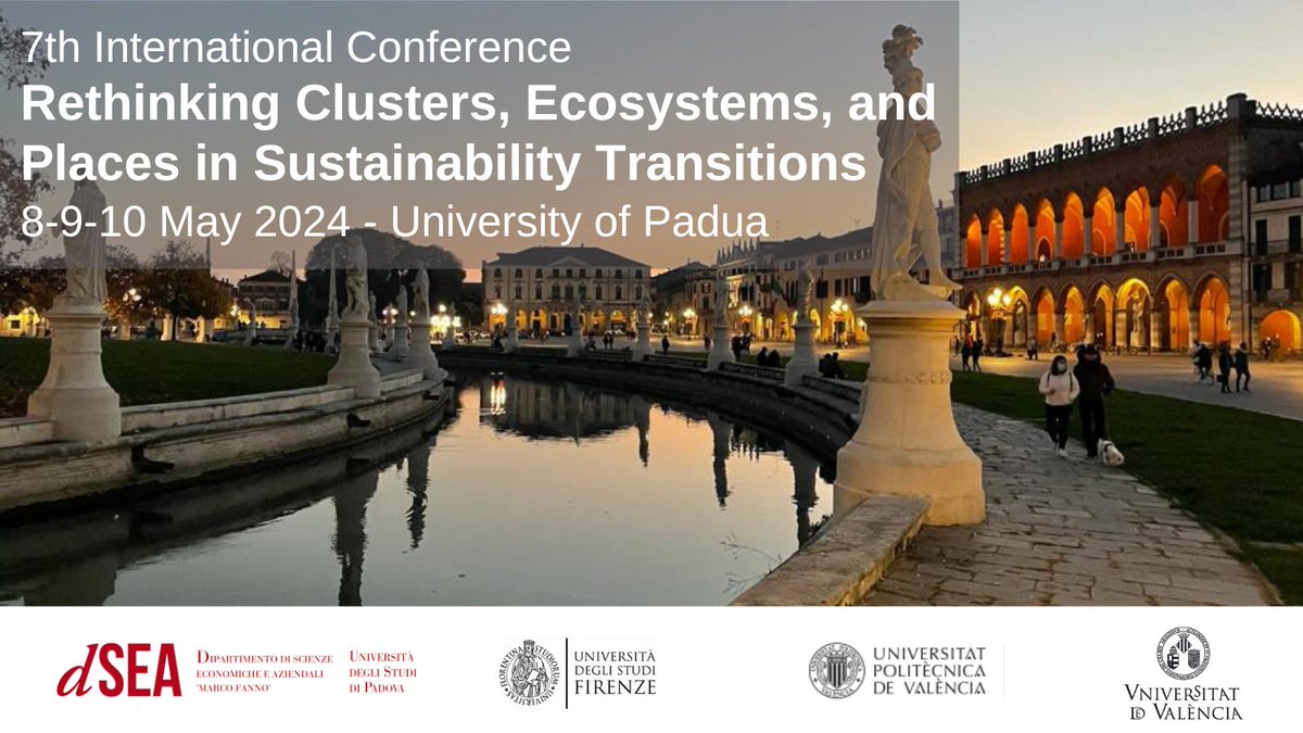 dSEA_Unipd's tweet photo. 📢Registration is now open for the 7th International Conference "Rethinking #Clusters, #Ecosystems and Places in #Sustainability Transitions"!
🗓8-9-10 May 2024 @dSEA_Unipd @Unipadova
🔥Registration deadline: 21 April
🔗https://t.co/C7WJKqM1bP #RethinkingClusters #RC2024 https://t.co/nSWJXkYoYV