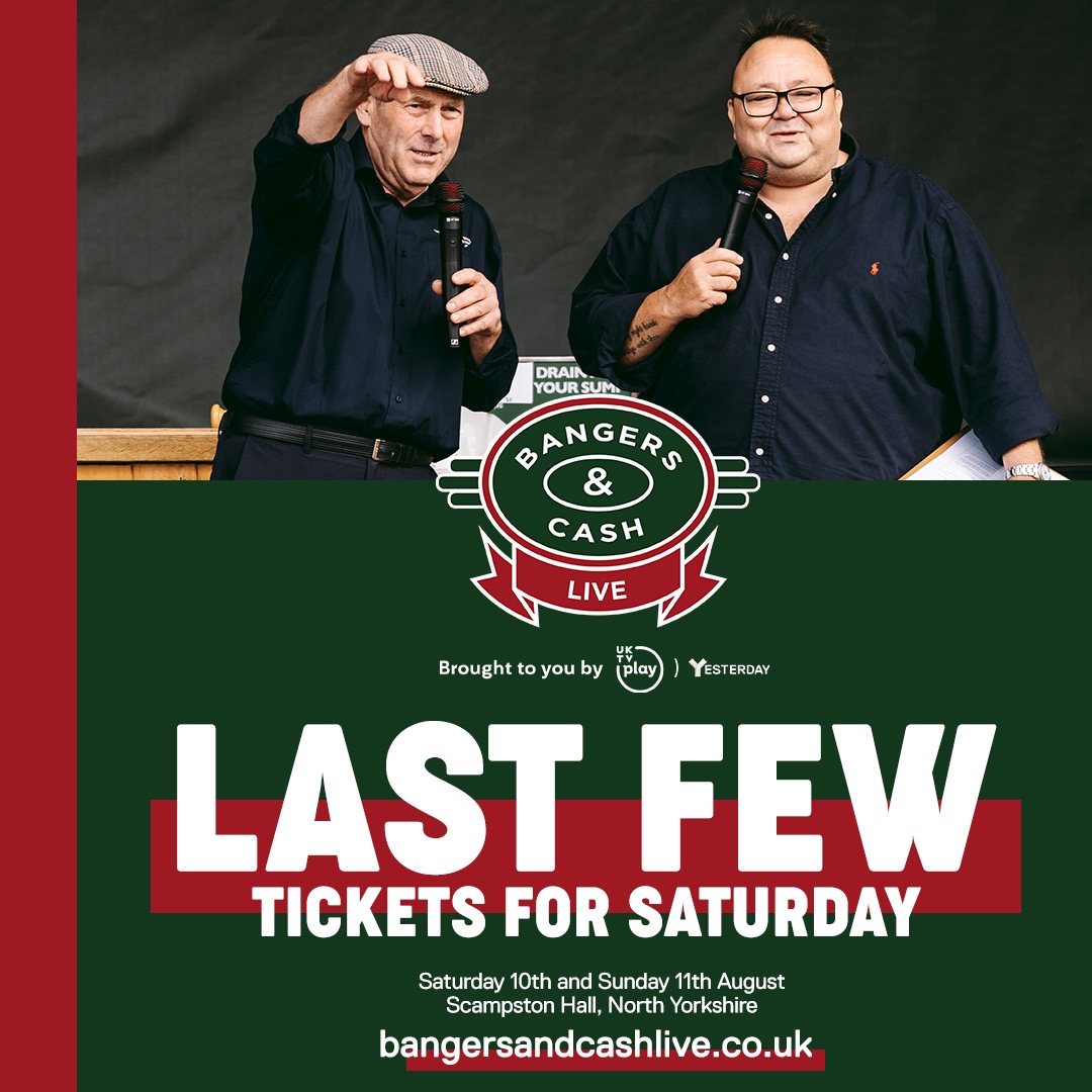 🚘 Have you got your tickets for #BangersAndCash Live yet? 🎡 We only have a few tickets remaining for Saturday 10th August (at Scampston Hall) so if that's when you wanted to go, don't delay, get yours today! 🎟️ bangersandcashlive.co.uk 🎟️