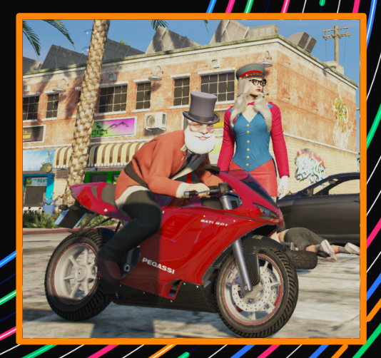 OfficialYumeRP's tweet photo. ⭐ The Mayor of Yume, Los Santos ⭐ Mayor Pimento 🎅 on his bike 🏍️ - some would say he bought it with the citizens taxes! Here he is, making an appearance at an event hosted by Tilly Silver. This is how he collects his taxes!! #gta5 #gta5rp #roleplay #ukroleplay https://t.co/MSUjxp7nt1