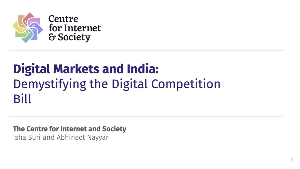 Following the release of draft Digital Competition Bill (DCB) for public comments, @bebaak_suri and @NeatLefty hosted a discussion to discuss the bill, the ex-ante obligations it creates, and other developments. Here is a summary of the discussions: cis-india.org/raw/digital-ma…