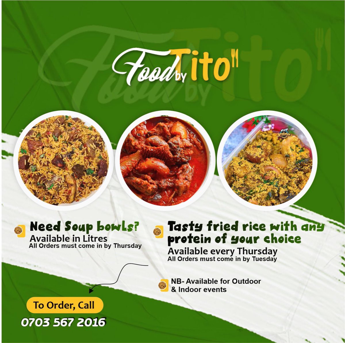 Need a good food plug in Akure?? I’m ready to serve you. We are available for large orders. Soup bowls?Food plates?Etc. Please patronize and Refer me🙏🏻. Location -Akure