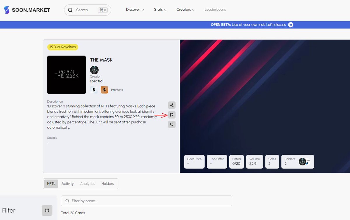 soon_market's tweet photo. Did you know that we provide community driven scam reporting in collaboration with @NFTWatchDAO?🤝

🚫Report easily via @Soon_Market.

🔎Full transparency with activity log for blacklisted #NFT collections.

🛑Buying / Selling deactivated for blacklisted collections. https://t.co/V3ZQFvAIYa