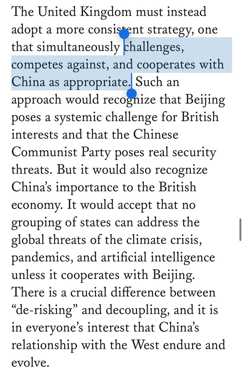 Lammy levels a series of criticisms against successive Conservative Government approaches to China. Yet he fails to produce any policy evidence that “Progressive Realism” will be different. The “three c’s” approach is not meaningfully different from Protect, Align, Engage.