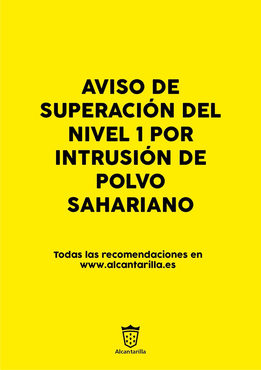 ⚠️Aviso de superación del nivel 1 preventivo por intrusión de polvo sahariano en #Alcantarilla 👉🏼Recomendaciones y consejos: alcantarilla.es/consejos-y-rec… ➕info⬇️ alcantarilla.es