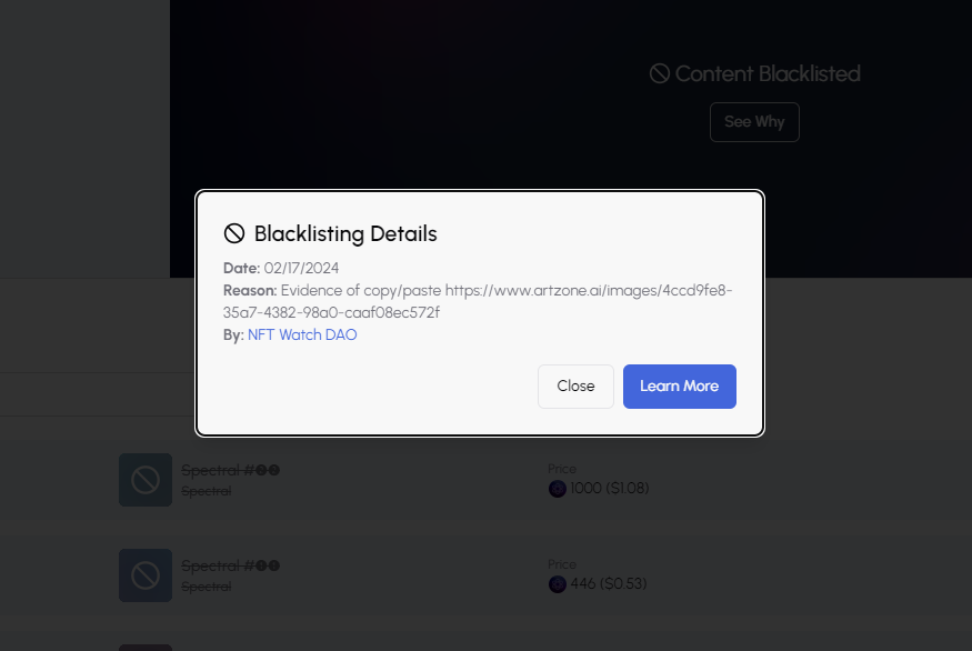 soon_market's tweet photo. Did you know that we provide community driven scam reporting in collaboration with @NFTWatchDAO?🤝

🚫Report easily via @Soon_Market.

🔎Full transparency with activity log for blacklisted #NFT collections.

🛑Buying / Selling deactivated for blacklisted collections. https://t.co/V3ZQFvAIYa