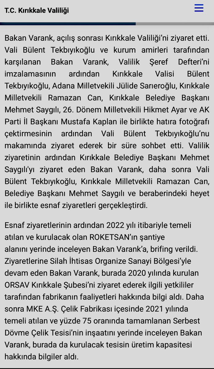 ✖️FETÖ ve PKK destekçisi Metin Cihan’ın “Mustafa Varank İsrail’e av tüfeği yedek parçası gönderen şirketin hamisi” iddiası yalan. ✅Görüntüler, 2022'de Mustafa Varank Sanayii ve Teknoloji Bakanı iken Kırıkkale'de yapılan OSB ziyaretinin valilikteki haber sayfasından bir…