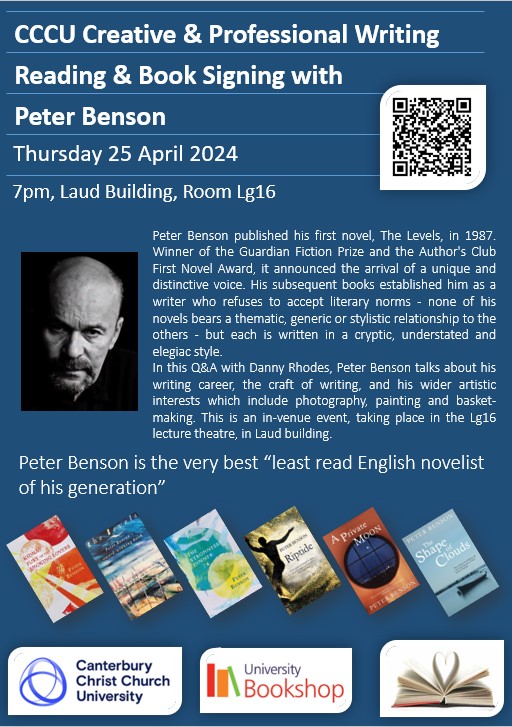 On Thursday 25th April I will be hosting a Q&A with the fantastic novelist, Peter Benson. Do come along to the CCCU campus. His work deserves it. FREE tickets can be booked here: canterbury.ac.uk/events/2024/pe… #Canterbury #cccu #WritingCommunity