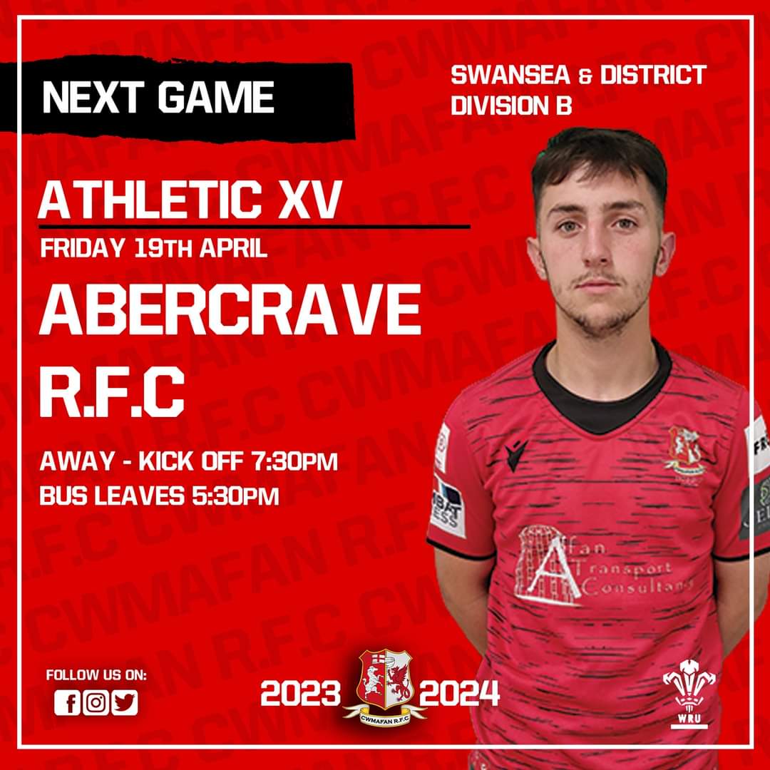 Two hotly contested senior games this week! Friday: Athletic XV vs Abercrave (Away) KO 7:30pm (Bus departs clubhouse 5:30pm) Saturday: 1st XV vs Bryncethin (Home) KO 2:30pm