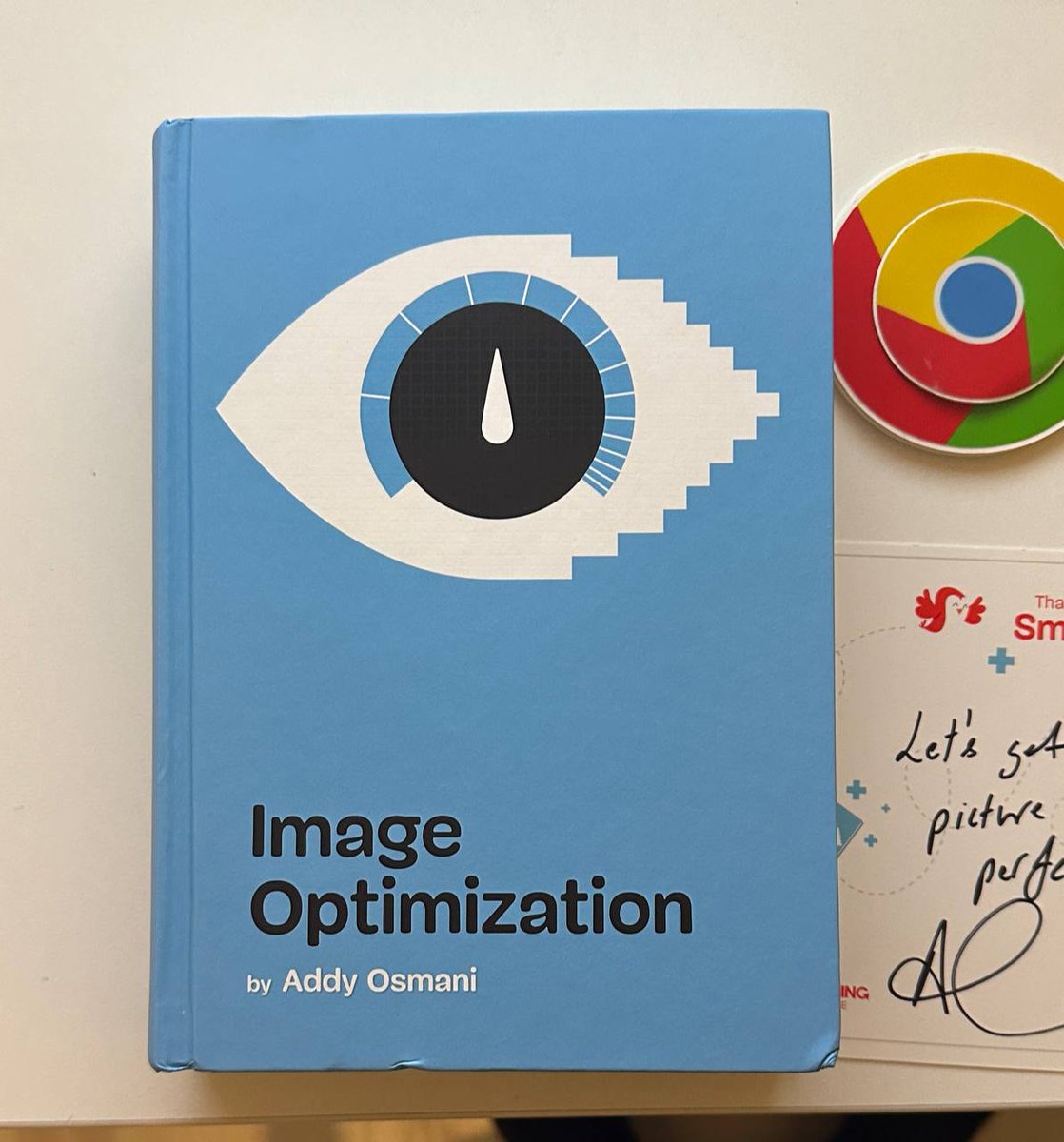 I won the Image Optimization book by @addyosmani. Thank you very much for your good wishes Addy. I am super happy that I have a signed book from Addy Osmani and also thanks for small gifts :) I will start reading and of course leave my review after that.