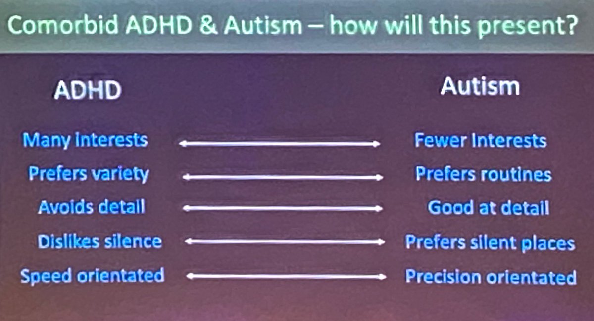 Clinicians should be aware of comorbidity between neurodiversity conditions. Especially high ADHD ASD overlap - ADHD Fidgetiness and over-talkativeness helps improve conversation. ADHD better at getting jobs but have difficulty keeping jobs. #AdultADHD @ukaan_org