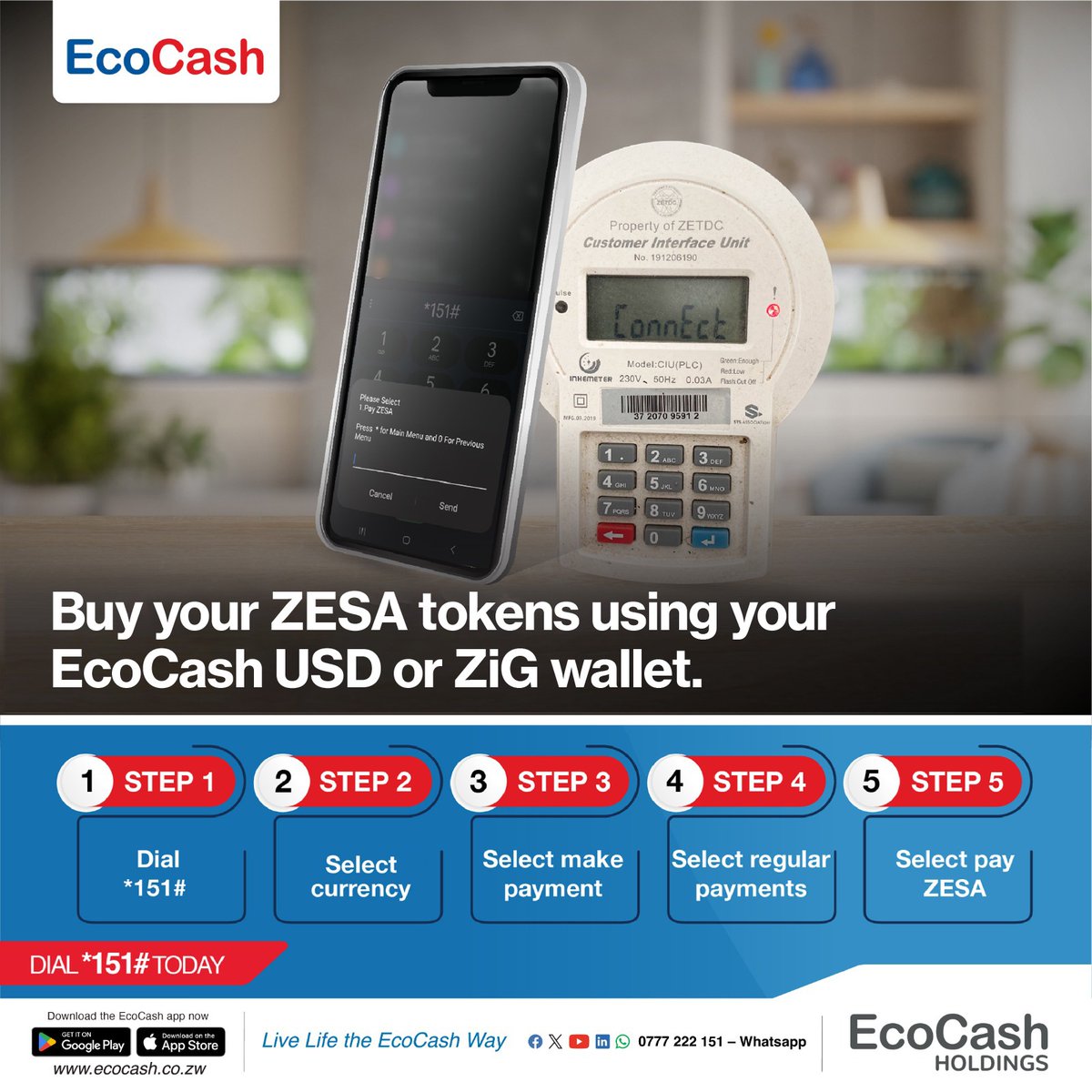 ZiG or USD? Buy ZESA with either on EcoCash.