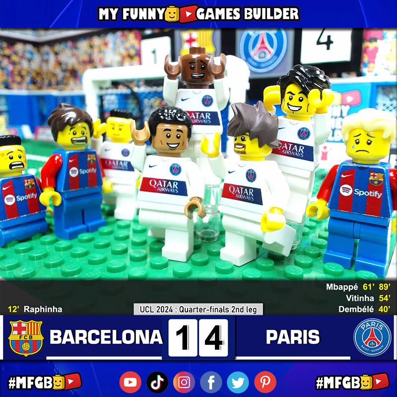 #PSG win ! #BarcelonePsg 1-4 (4-6) #ChampionLeague #UCL in #lego version ... #Barcelona #ParisSaintGermain enjoy all goals #Raphinha #Dembélé #Vitinha and #Mbappé here youtube.com/watch?v=ykdJlR…