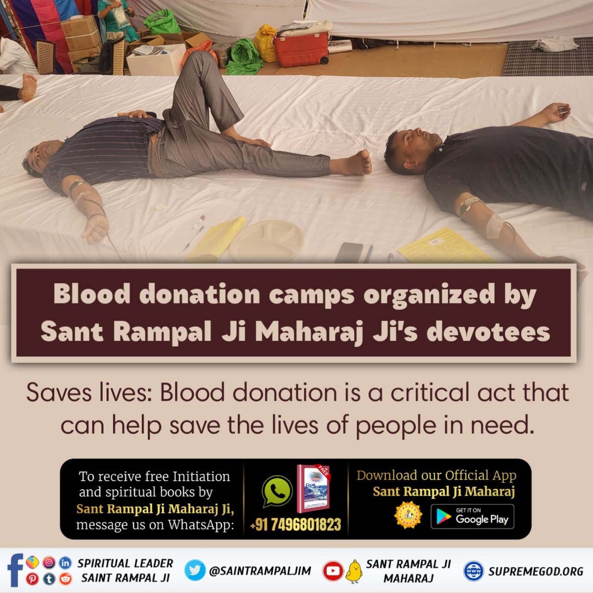 #SaveLives_DonateBlood Blood donation camps organized by Sant Rampal Ji Maharaj Ji's devotees Saves lives: Blood donation is a critical act that can help save the lives of people in need. #GodMorningWednesday