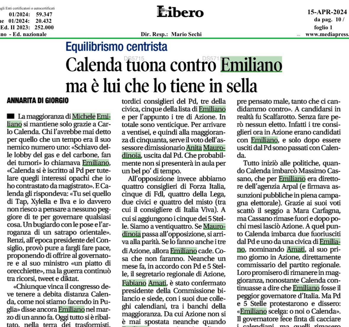 Come giustamente nota @ardigiorgio, la maggioranza in Consiglio regionale a Bari sta in piedi solo grazie ai voti dei consiglieri di @Azione_it. Non capisco come sia possibile che @CarloCalenda e il suo partito non tolgano il supporto alla maggioranza di @micheleemiliano: quella…